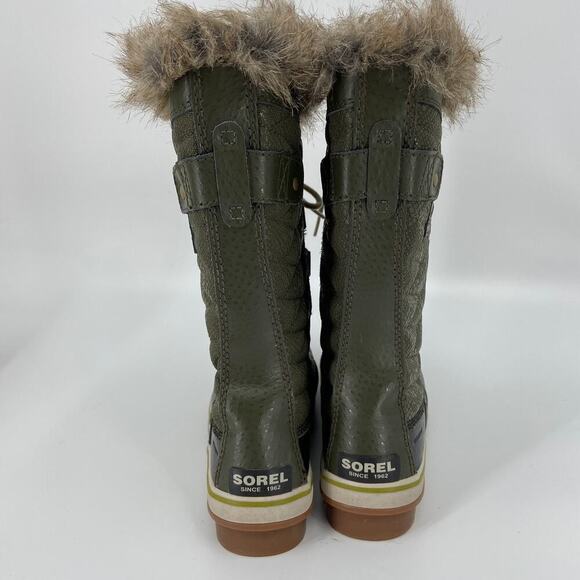 Sorel Tofino II Boots Waterproof Waxed Canvas Faux Fur Green Women's Size 6 - Picture 8 of 12